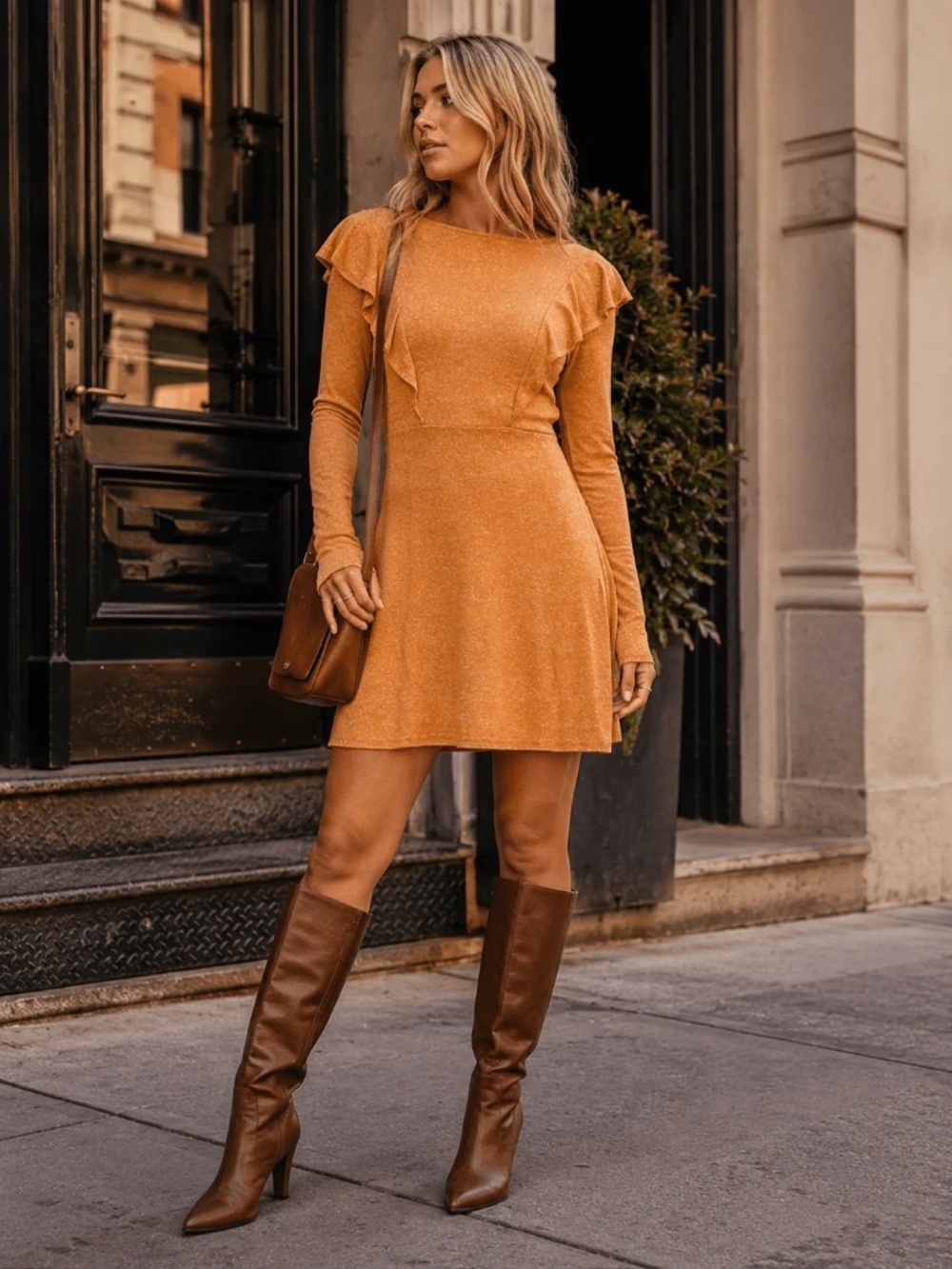 "Sugarlips" Women's Long Sleeve Ruffle Body Con Mini Dress